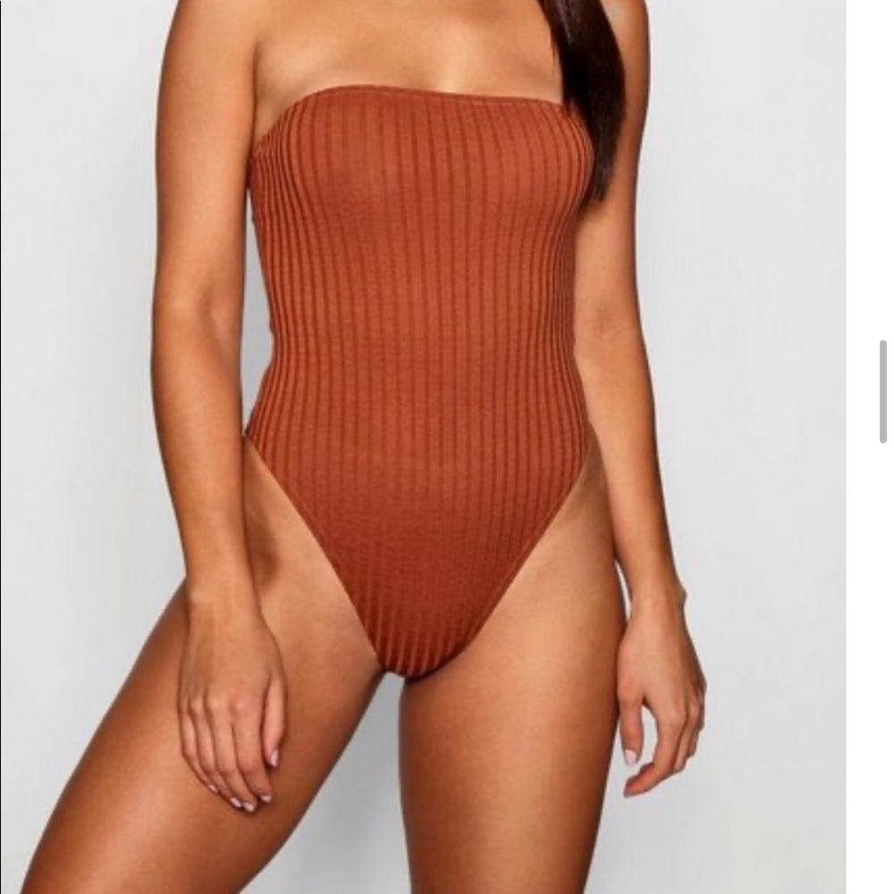 Rib knit bandeau bodysuit